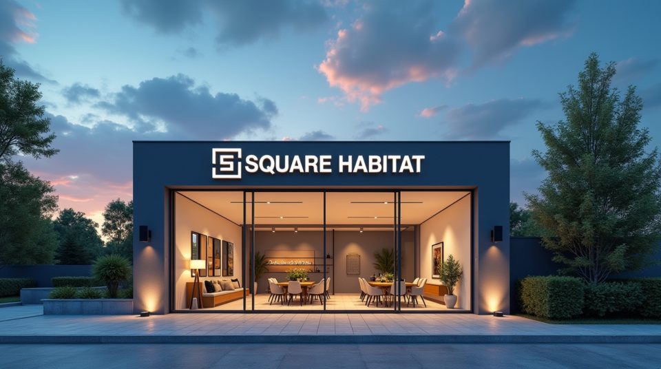 Façade d'une agence Square Habitat au coucher du soleil, symbole d'un avenir radieux dans l'immobilier