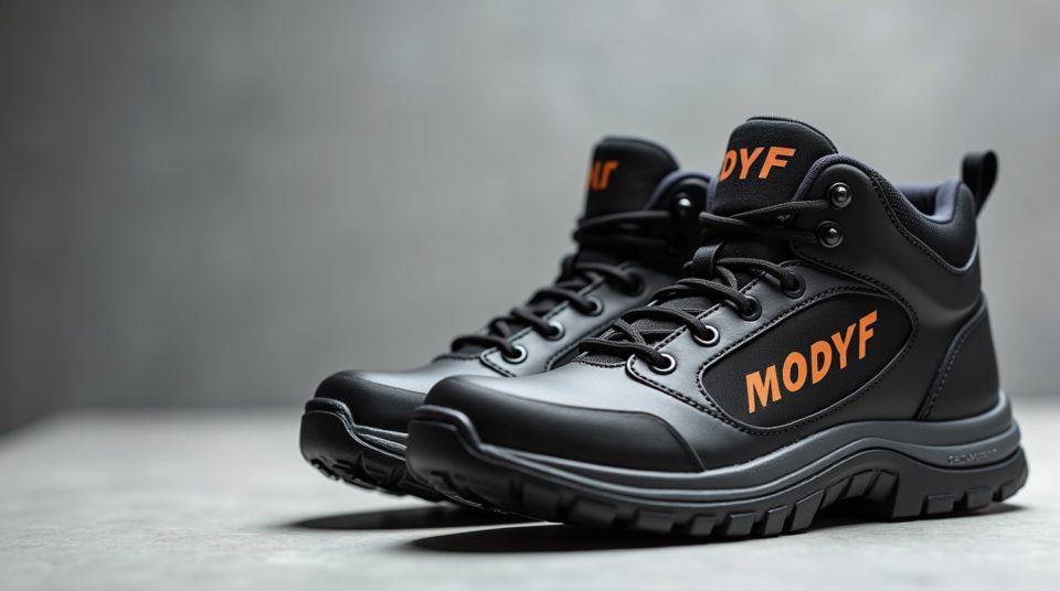 Chaussures de sécurité Modyf impactantes, capture des détails spécifiques des chaussures.