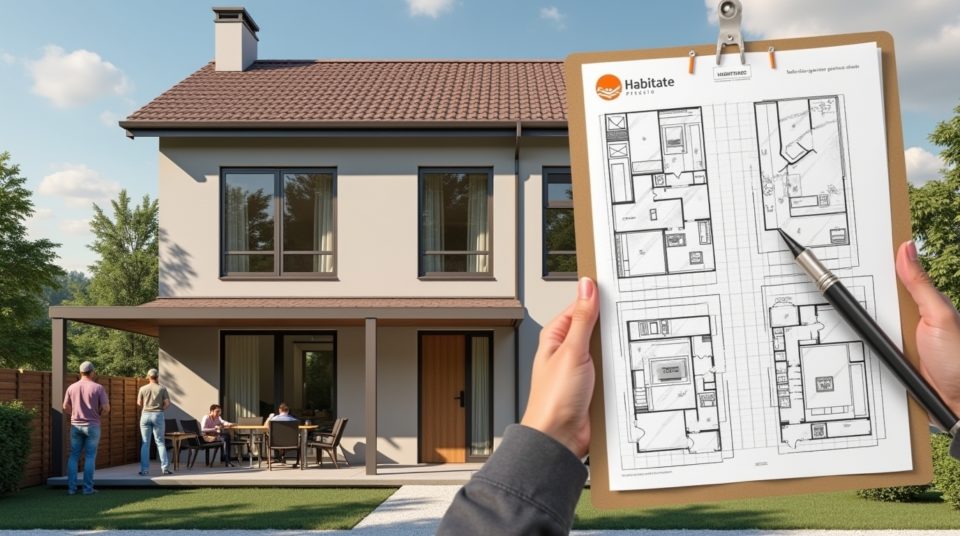 Façade de maison en travaux, devis Habitatpresto à l'avant