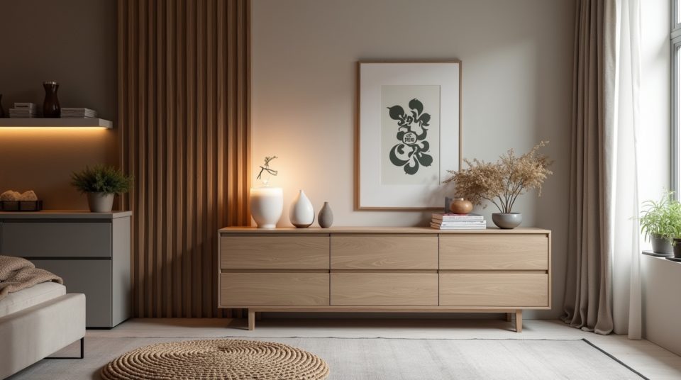 Meuble design chic luxueux - écologique, avec logo 'made in design'.